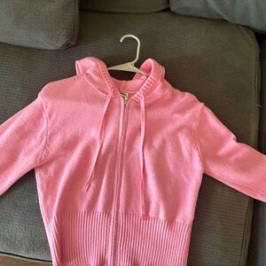 Pink Hooded Zip-Up Sweater Y2K